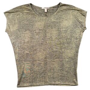 Forever 21 Contemporary Gold Metallic Knit Dolman Top Womens Medium UN9253